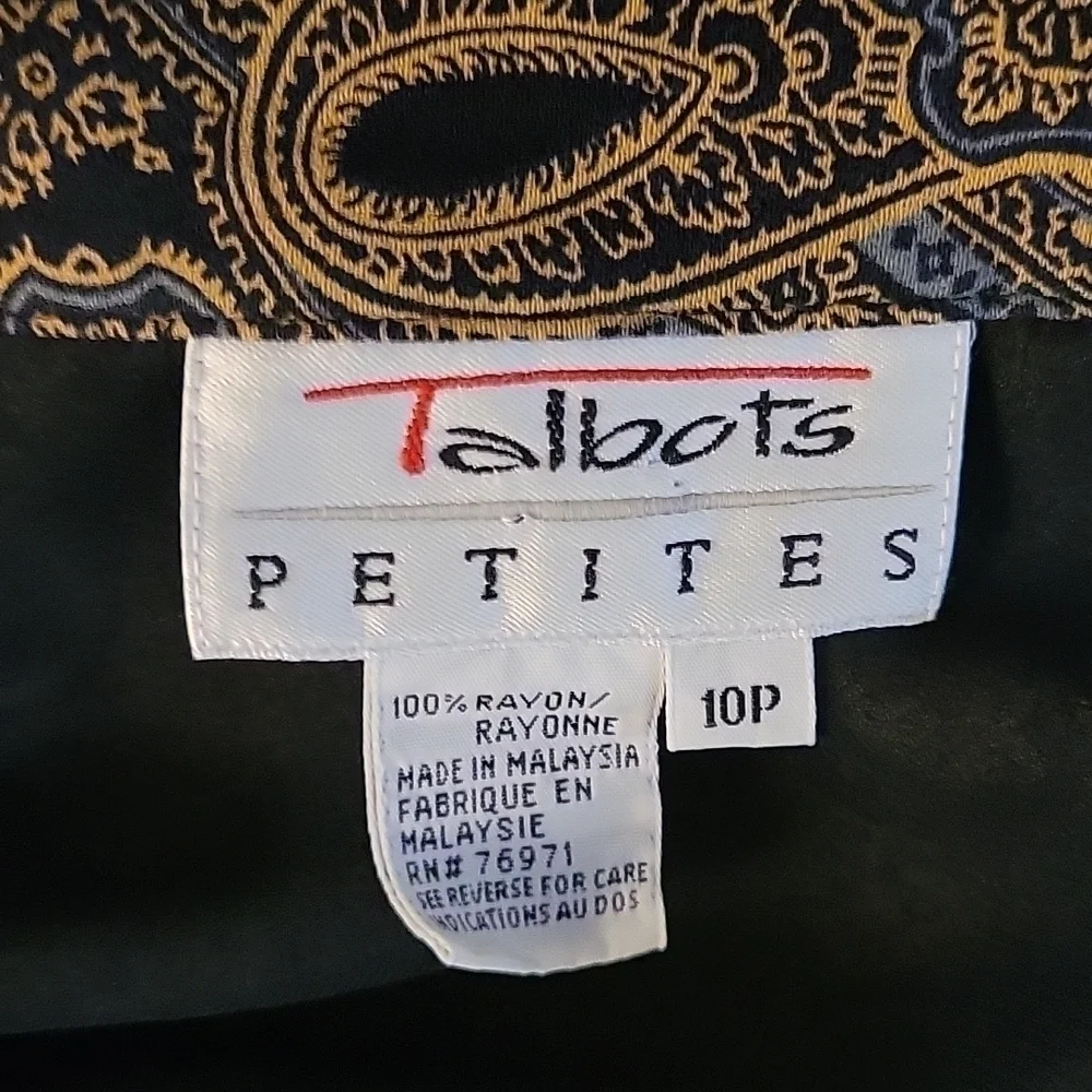Vtg TALBOTS 1990s Navy Brown Paisley Preppy Wrap Mini Skirt